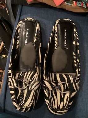 A. Marinelli Black and White Zebra Print Loafers